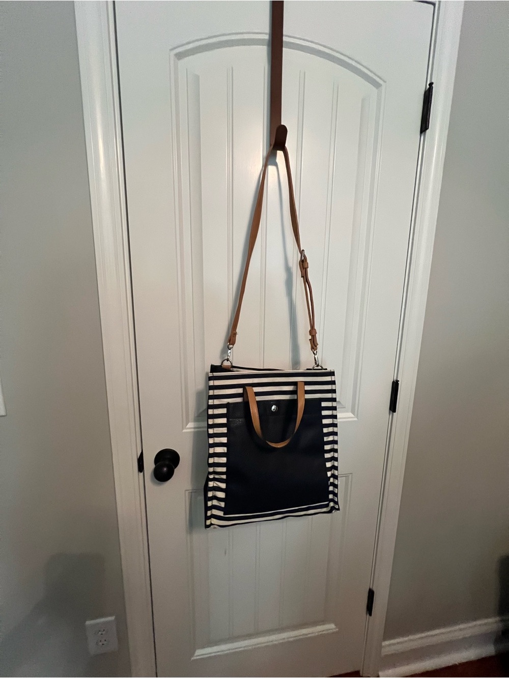 Striped Navy and Tan Convertible Tote Bag by Nautica